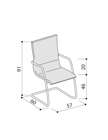 Dimensions - Chaise de conférence piétement luge en cuir design - Athena - Las Mobili