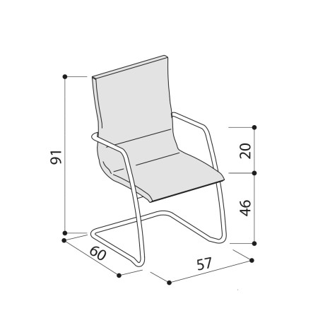 Dimensions - Chaise de conférence piétement luge en cuir design - Athena - Las Mobili