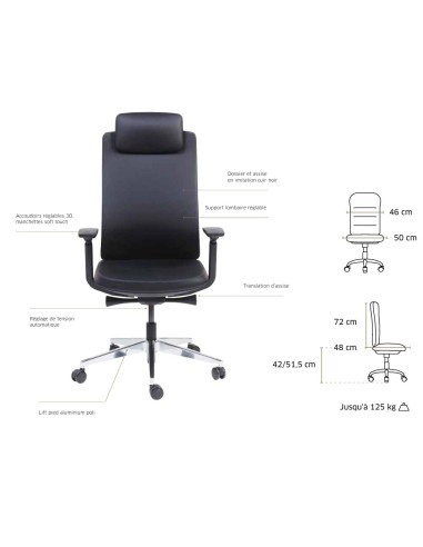 Détails - Chaise de direction pas cher en imitation cuir - Alexander