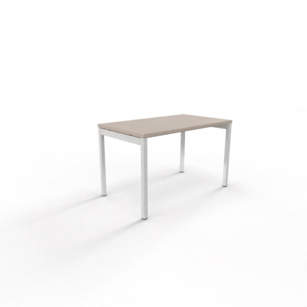 Bureau de longueur 120 x 70 cm avec plateau beige et piètement blanc