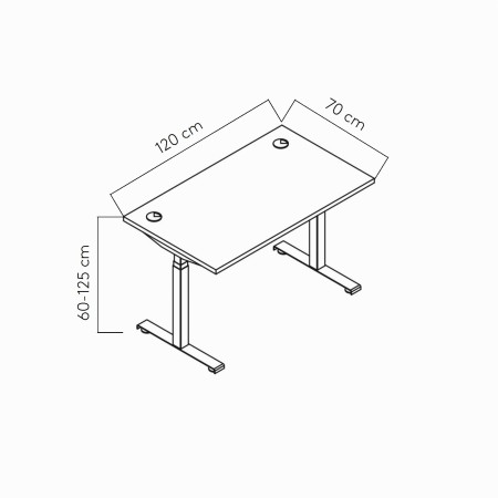 Dimension table assis debout 120x70