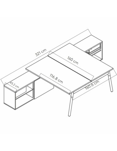 Dimensions Bureau Ogi W avec desserte