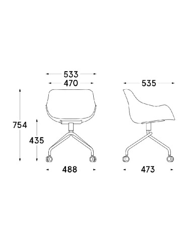Dimensions Baltic basic pieds étoile sur roulettes