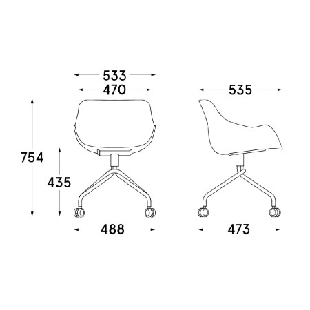 Dimensions Baltic basic pieds étoile sur roulettes