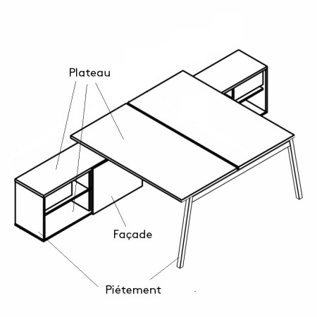 Bureau Ogi W avec desserte