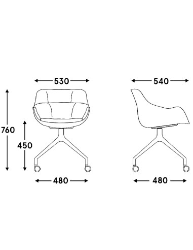 Dimensions Baltic soft duo - assise rembourrée pieds étoile sur roulettes
