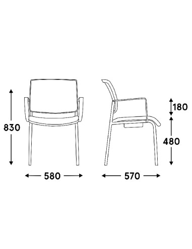 Dimensions Chaise de conférence Gaya avec 4 pieds stables - GY4N - MDD