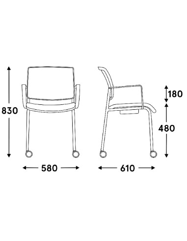 Dimensions Chaise de réunion sur roulettes professionnelle - Gaya - GY4KN