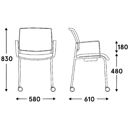 Dimensions Chaise de réunion sur roulettes professionnelle - Gaya - GY4KN