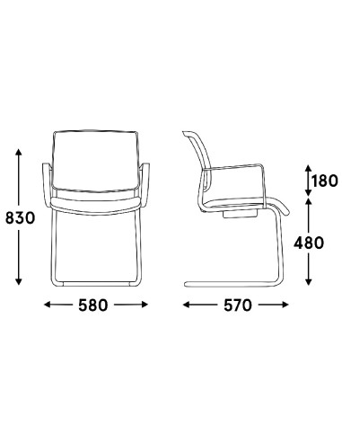 Dimensions Chaise de conférence piétement luge de qualité - Gaya - MDD - GYC1