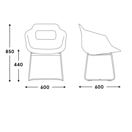 Dimensions Chaise réuion - pieds traineau - UFP5 - MDD