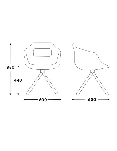 Dimensions Chaise réunion - pieds bois massif - pivotant - UFP9 - MDD