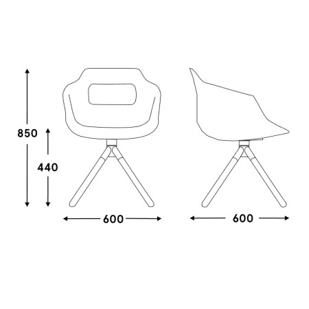 Dimensions Chaise réunion - pieds bois massif - pivotant - UFP9 - MDD