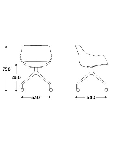 Dimensions Baltic classic - assise coussin - pieds étoile roulettes