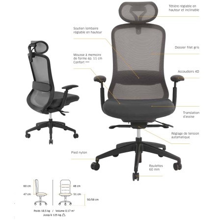 Chaise de bureau avec mousse à mémoire de forme - Memory