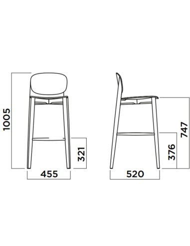 Dimensions Tabouret de bar Harmo design arrondi	