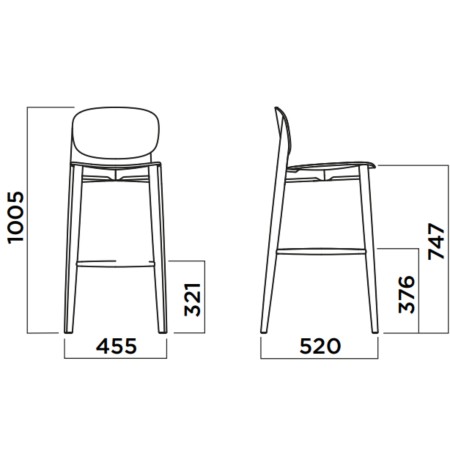 Dimensions Tabouret de bar Harmo design arrondi	