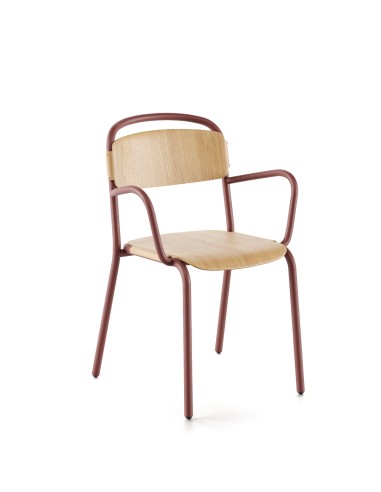 Chaise Skol Wood – empilable intérieure bois et métal avec accoudoirs