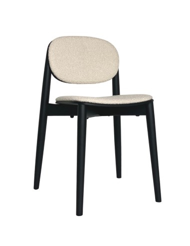 Chaise Harmo design moderne en bois avec assise tissu beige et noire 