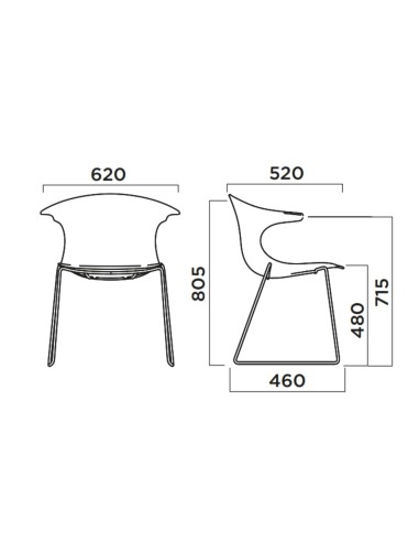 Dimensions Chaise design pieds luge avec coque bois clair - Loop 3D Wood