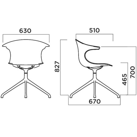 Dimensions Chaise en bois conférence pieds étoile - Loop 3D Wood