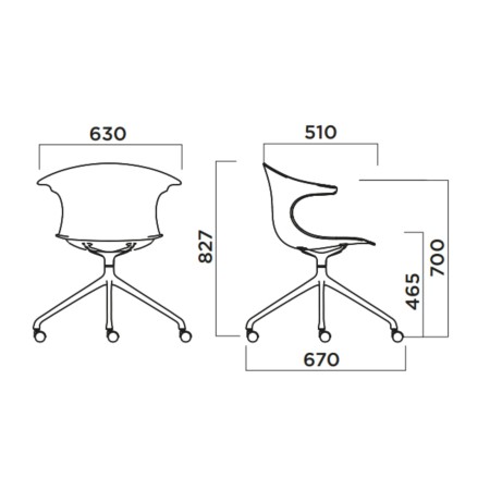 Chaise réunion 4 pieds étoile sur roulettes - Loop 3D Wood