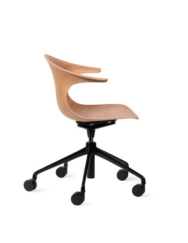 Chaise de réunion réglable Loop 3D Wood en bois à 5 roulettes de côté