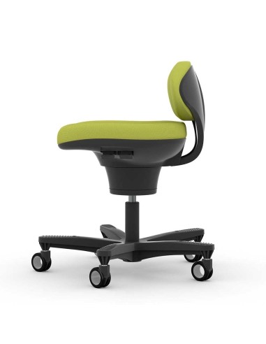  	Chaise CoreChair Light verte vue de côté, montrant l’assise active et le soutien lombaire