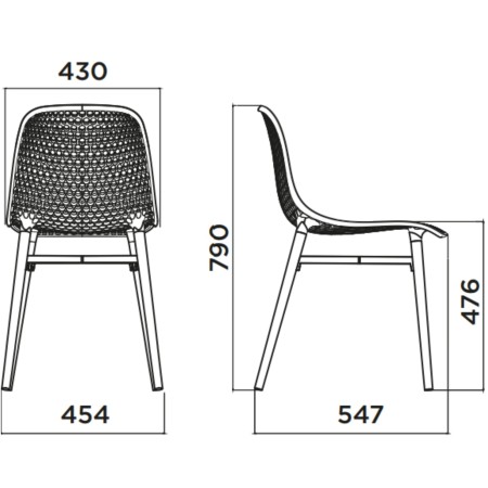 Dimensions Chaise salle à manger nid d'abeilles en noir - Next - 4 legs