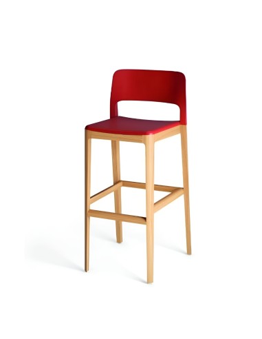 Tabouret de cuisine design Settesusette en bois clair et assise rouge