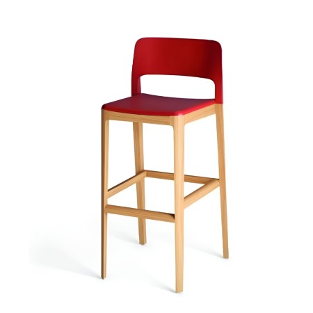 Tabouret de cuisine design Settesusette en bois clair et assise rouge