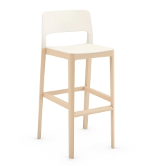Tabouret de bar design Settesusette en bois clair et assise blanche