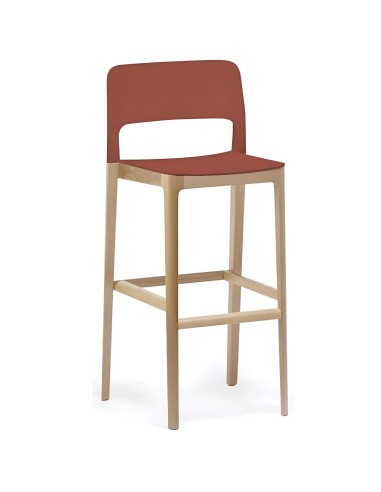 Tabouret de bar design Settesusette en bois et assise rouge 