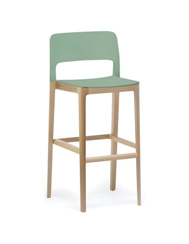 Tabouret de bar moderne - Settesusette en bois clair et assise verte