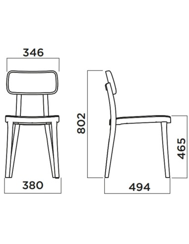 Dimensions Chaise Porta Venezia avec pieds bois