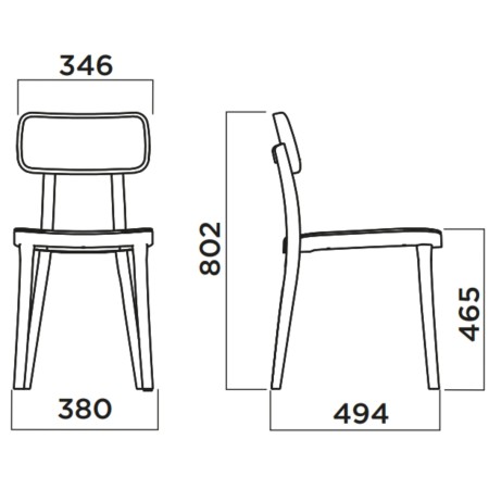 Dimensions Chaise Porta Venezia avec pieds bois