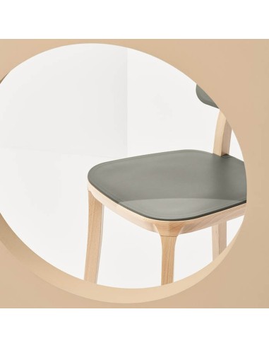 Tabouret de cuisine design bois assise grise - Porta Venezia