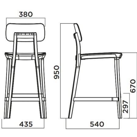 Dimensions Tabouret de cuisine design bois - Porta Venezia