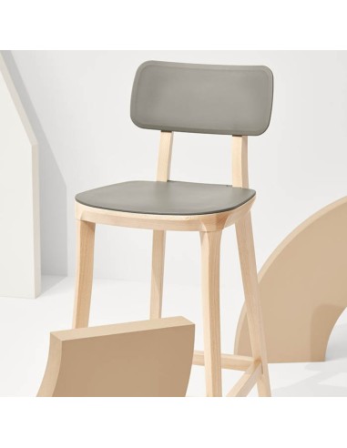 Tabouret haut design bois assise grise  – Porta Venezia