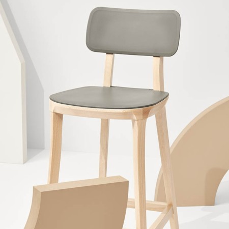 Tabouret haut design bois assise grise  – Porta Venezia