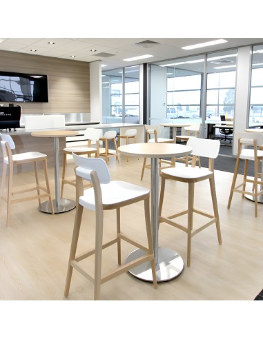 Tabouret haut design bois et plastique salle de pause blanc – Porta Venezia
