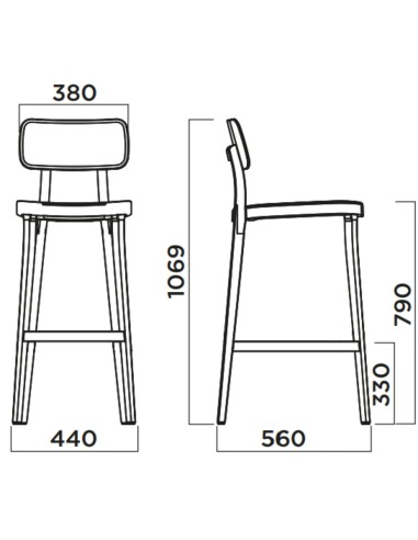 Dimensions Tabouret haut design bois et plastique salle de coworking – Porta Venezia