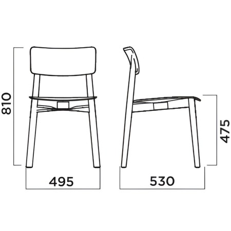 Dimensions Chaise Eastwood - salle de restauration - bois et plastique curvé