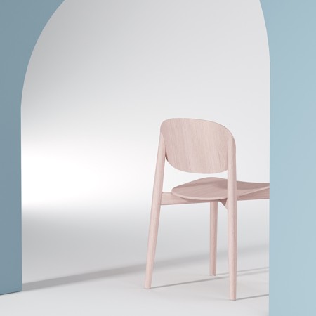 Vue arrière de la chaise Harmo montrant le design du dossier rose