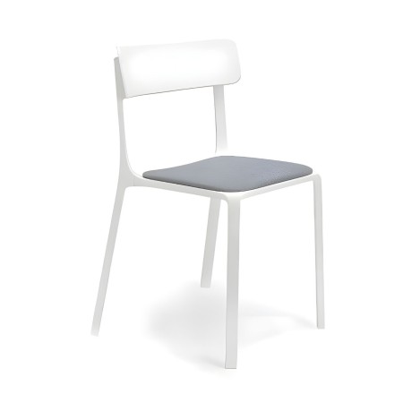 Chaise Ruelle blanche – assise rembourrée tissu gris