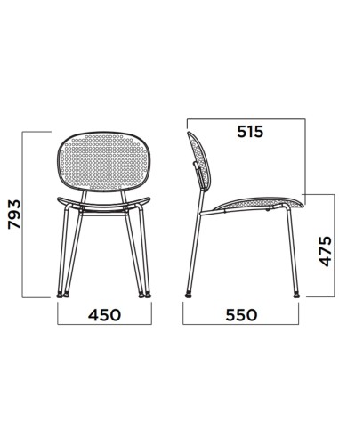 Chaise en plastique recyclé Tondina Slim – Design fonctionnel et léger avec piétement en métal