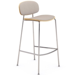 Tondina – Tabouret pour bar design avec assise en tissu et dossier en bois, idéal pour une ambiance élégante et contemporaine