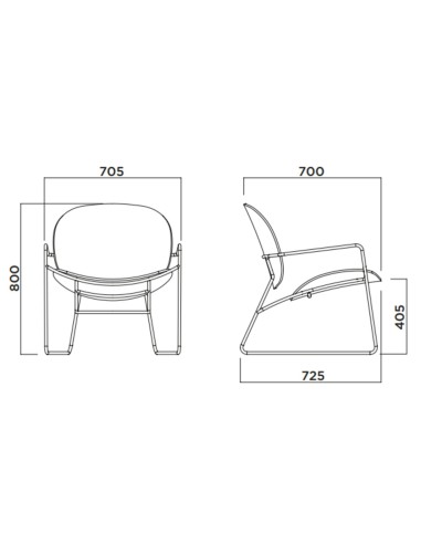 Tondina – Chaise lounge confortable avec revêtement tissu et base métal, idéale pour salons ou accueils