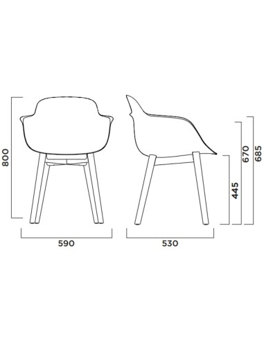 Chaise élégante en plastique moulé et pieds bois – Sicla