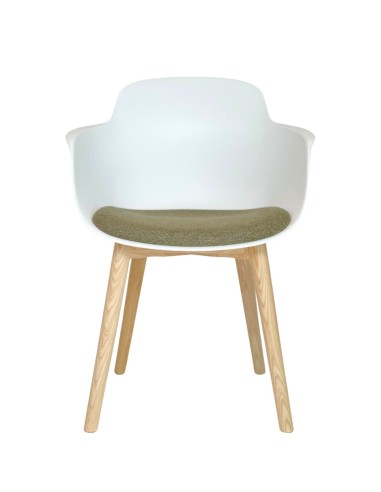 Chaise coque plastique avec assise tissu et pieds bois – Sicla Wood